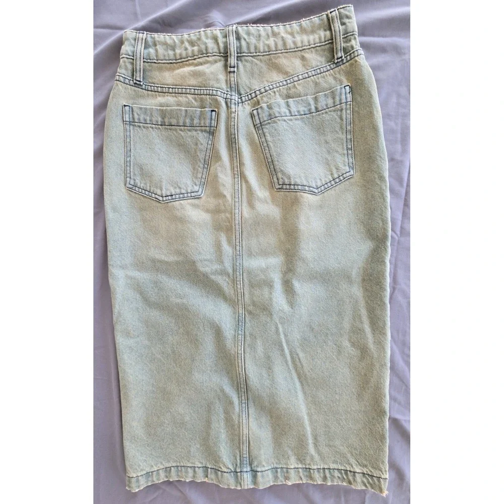 Plenty Jeans Midi Skirt Open Up Front W Sz 27 Y2K Grunge Preppy Bohemiem - Picture 2 of 14